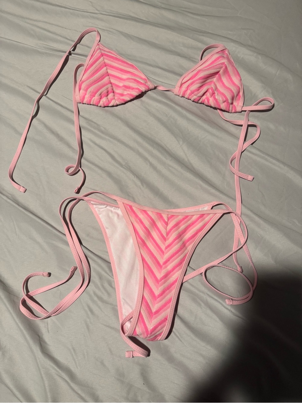 Amazon Pink Striped Tie-Side Triangle Bikini Set